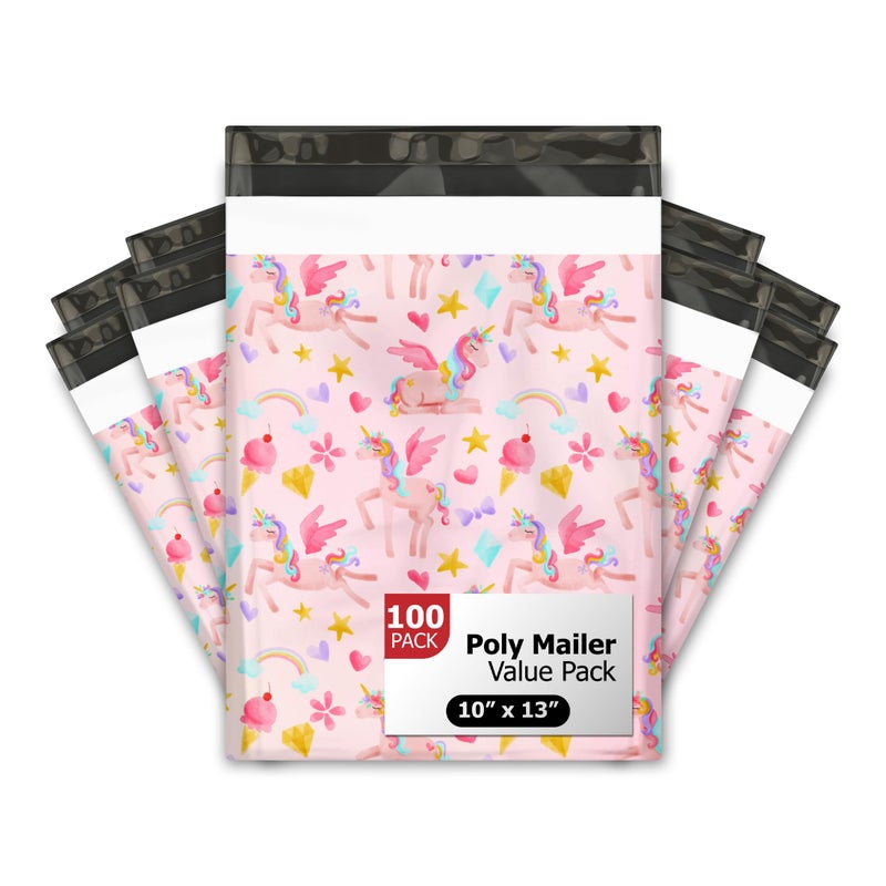 Pro Supply Global 10x13 (100) Rainbow Unicorn Designer Poly Mailers Shipping Envelopes Premium Printed Bags - Image 1
